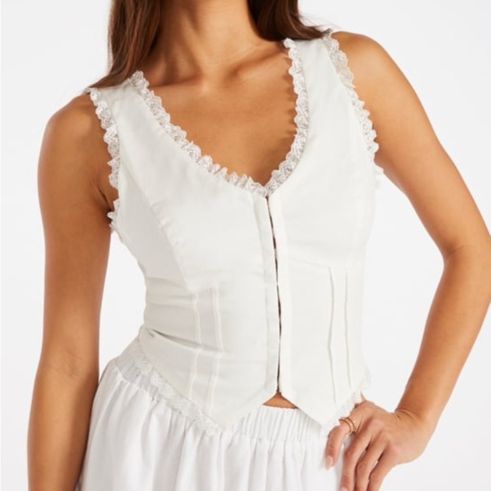 White Lace Trim Corset Vest Top